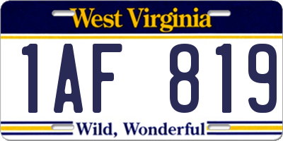 WV license plate 1AF819