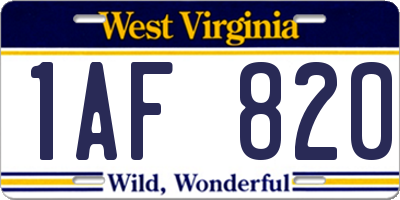 WV license plate 1AF820