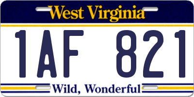 WV license plate 1AF821