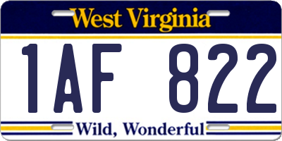 WV license plate 1AF822