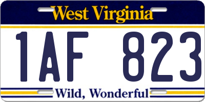 WV license plate 1AF823