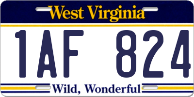 WV license plate 1AF824