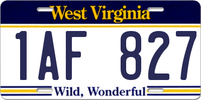 WV license plate 1AF827