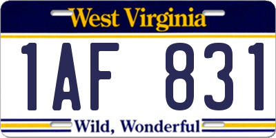 WV license plate 1AF831