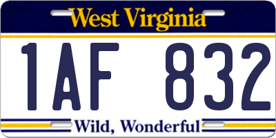 WV license plate 1AF832