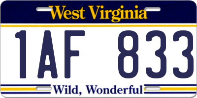 WV license plate 1AF833