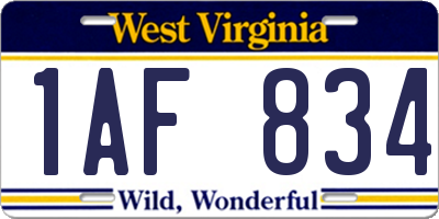 WV license plate 1AF834