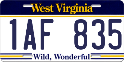WV license plate 1AF835