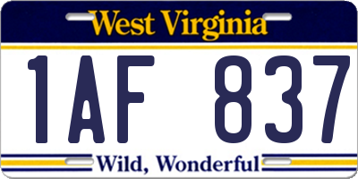 WV license plate 1AF837