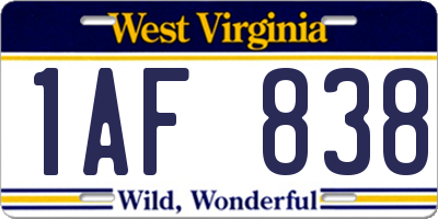 WV license plate 1AF838