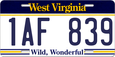 WV license plate 1AF839