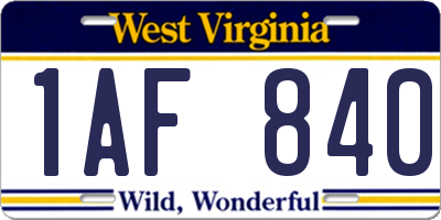 WV license plate 1AF840