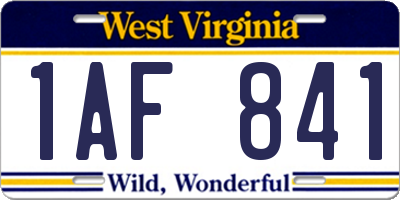 WV license plate 1AF841