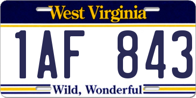 WV license plate 1AF843