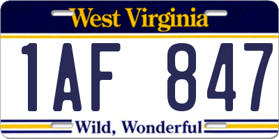 WV license plate 1AF847