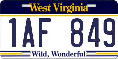 WV license plate 1AF849