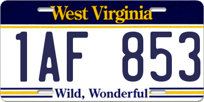 WV license plate 1AF853