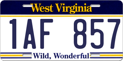 WV license plate 1AF857