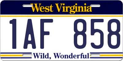 WV license plate 1AF858