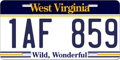 WV license plate 1AF859