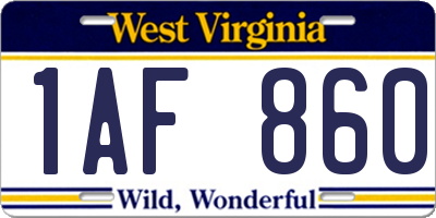 WV license plate 1AF860