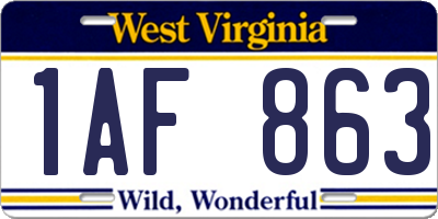 WV license plate 1AF863