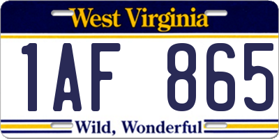 WV license plate 1AF865