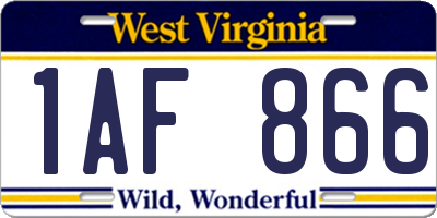 WV license plate 1AF866