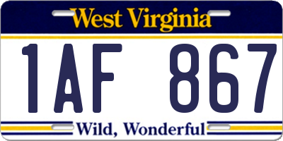 WV license plate 1AF867