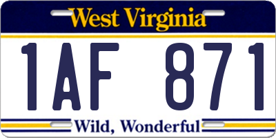 WV license plate 1AF871