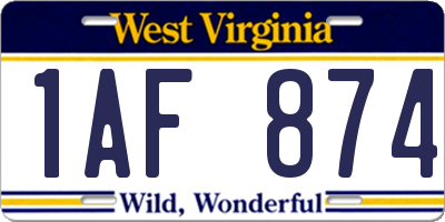 WV license plate 1AF874