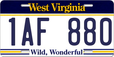 WV license plate 1AF880