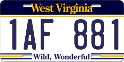 WV license plate 1AF881