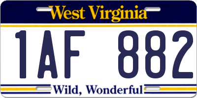 WV license plate 1AF882