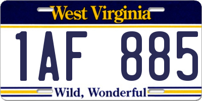 WV license plate 1AF885