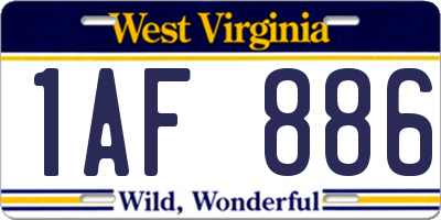 WV license plate 1AF886