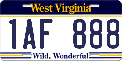 WV license plate 1AF888