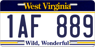 WV license plate 1AF889
