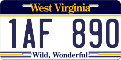 WV license plate 1AF890