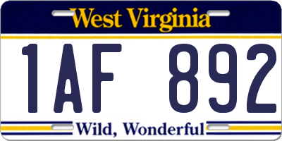 WV license plate 1AF892