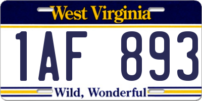 WV license plate 1AF893