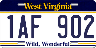 WV license plate 1AF902