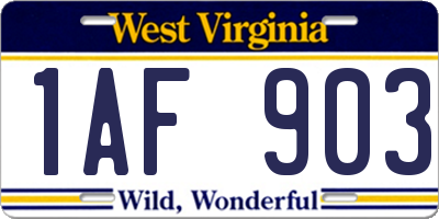 WV license plate 1AF903