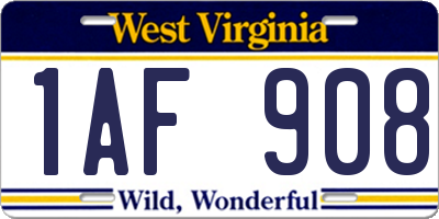 WV license plate 1AF908