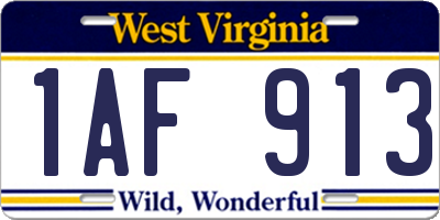 WV license plate 1AF913