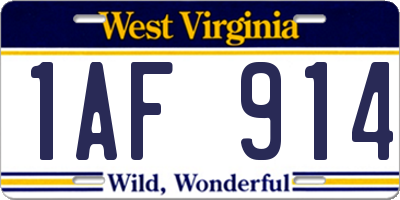 WV license plate 1AF914