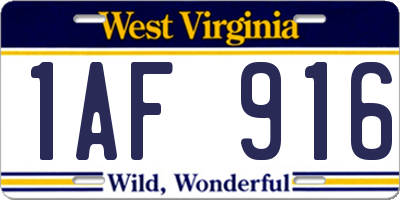 WV license plate 1AF916