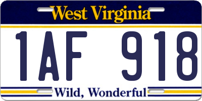 WV license plate 1AF918