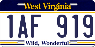 WV license plate 1AF919