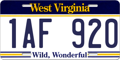 WV license plate 1AF920